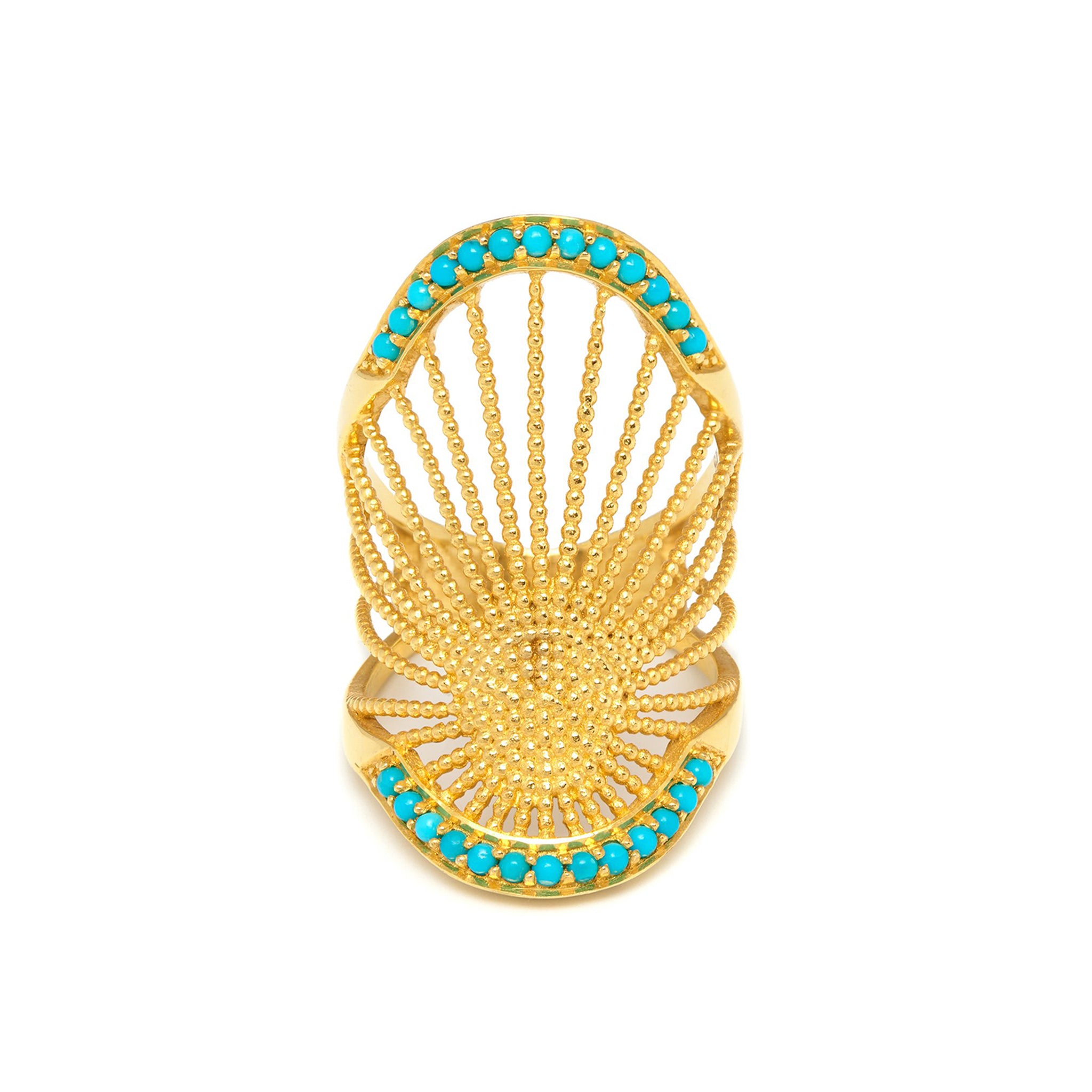 An 18ct gold vermeil ring with a turquoise stone pavé, part of the ASSYA signature collection.