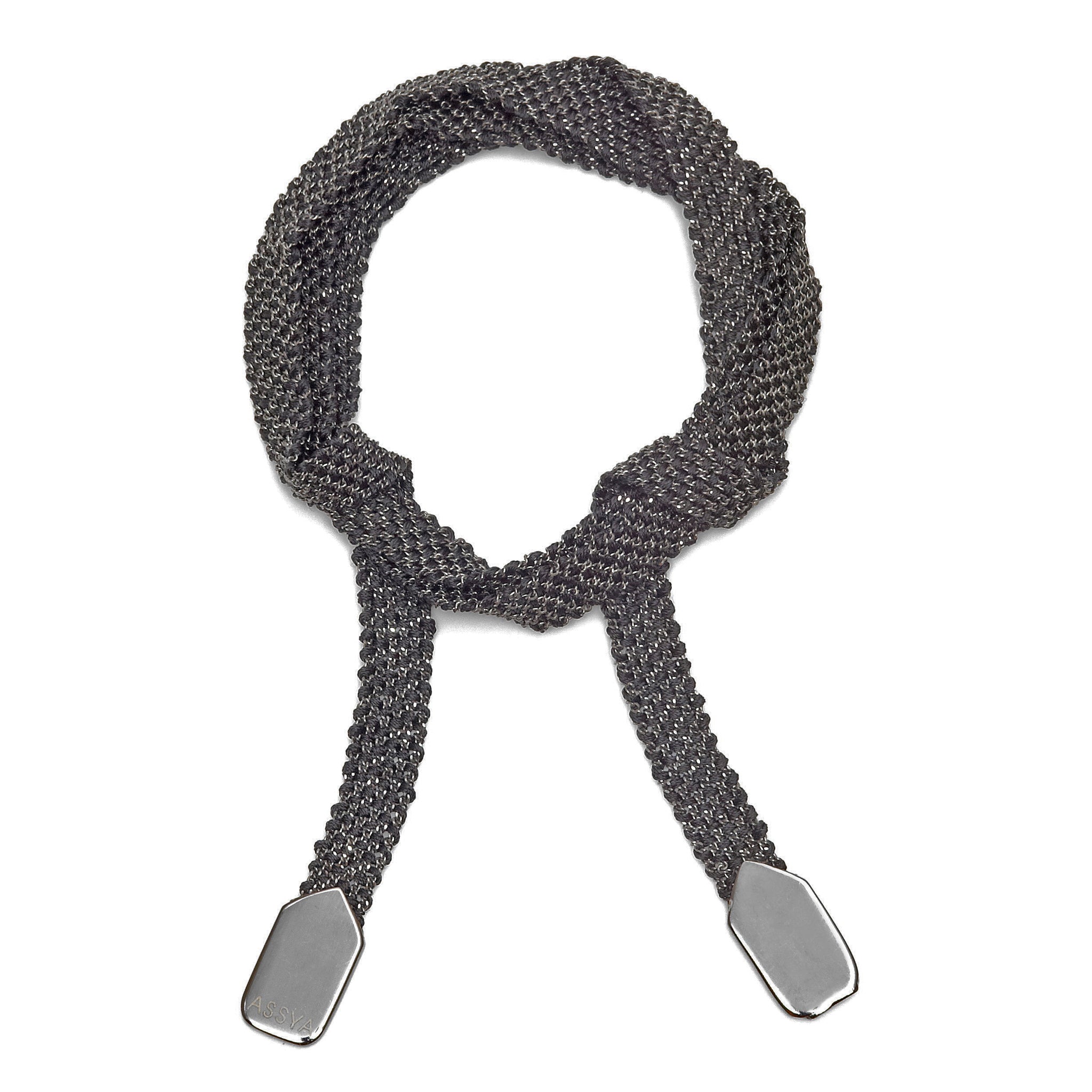 black rhodium plated silver with black silk thread weaved wrap around bracelet