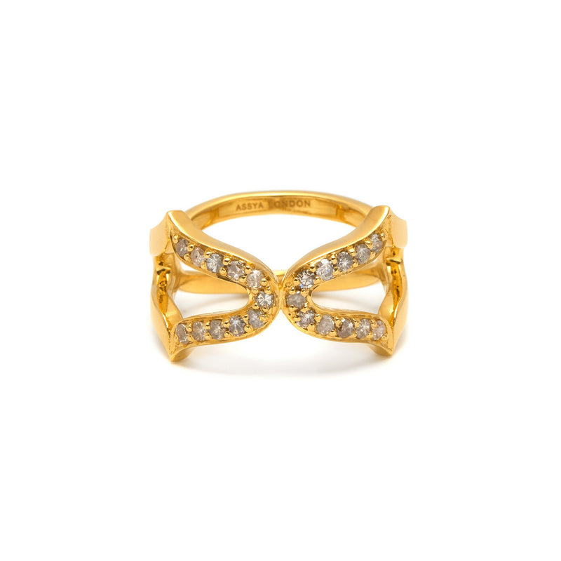 Gold & Grey Diamonds Oriental Cross Ring