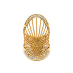 A 18ct gold plated vermeil on silver ring adorned with white diamonds. Statement long ring