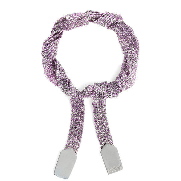 Silver & Purple Silk Wrap Bracelet