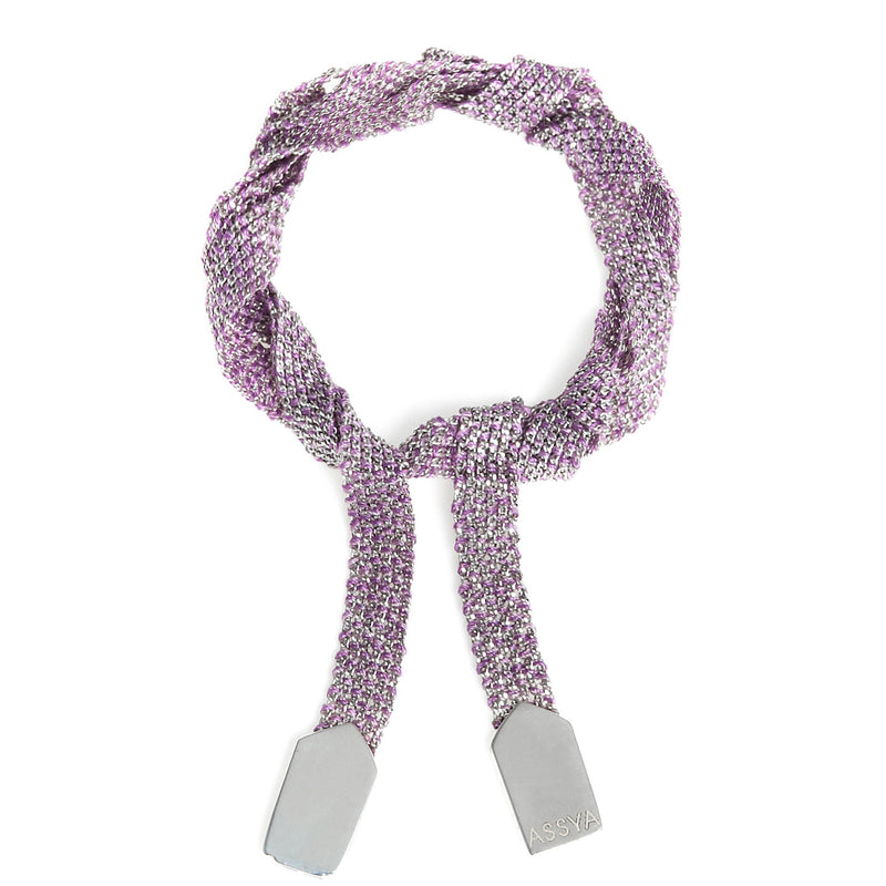 Silver & Purple Silk Wrap Bracelet