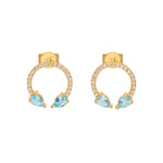 18ct gold plated vermeil stud earrings adorned with blue topaz and white zircon