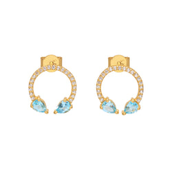 Gold, Blue Topaz and Zircon Lucky Earrings