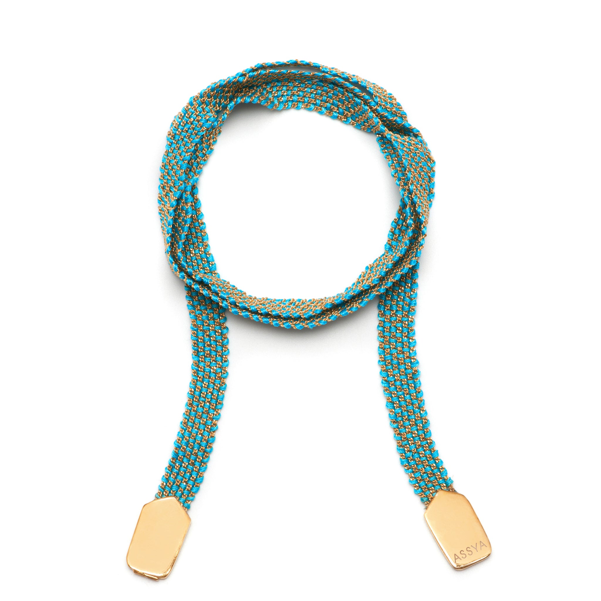 18ct gold plated vermeil and turquoise silk weaved wrap bracelet