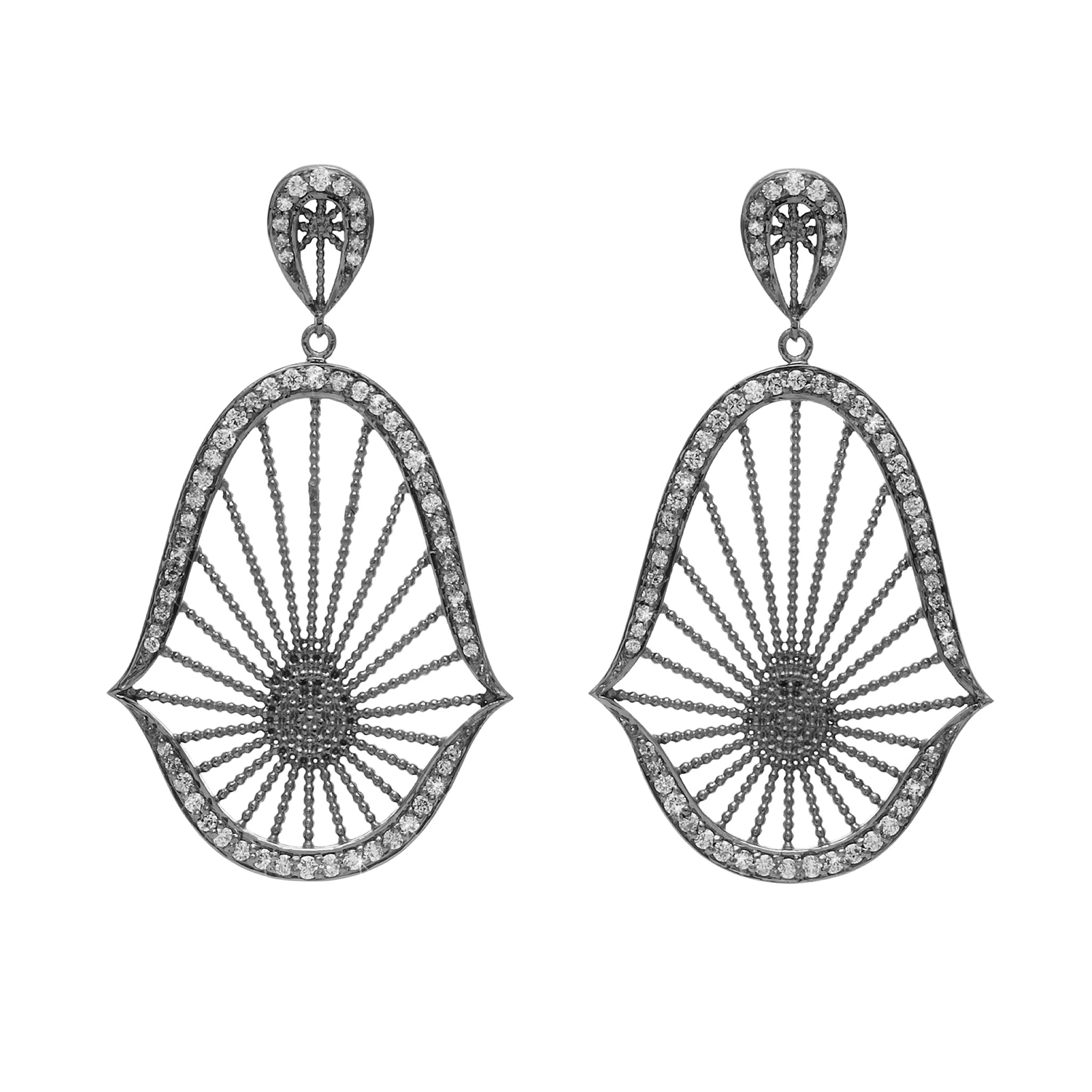 pair of black rhodium statement earrings with white diamonds