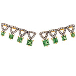 A pair of gold vermeil and rhodium-plated ear sliders with white diamonds and green tsavorite stones.