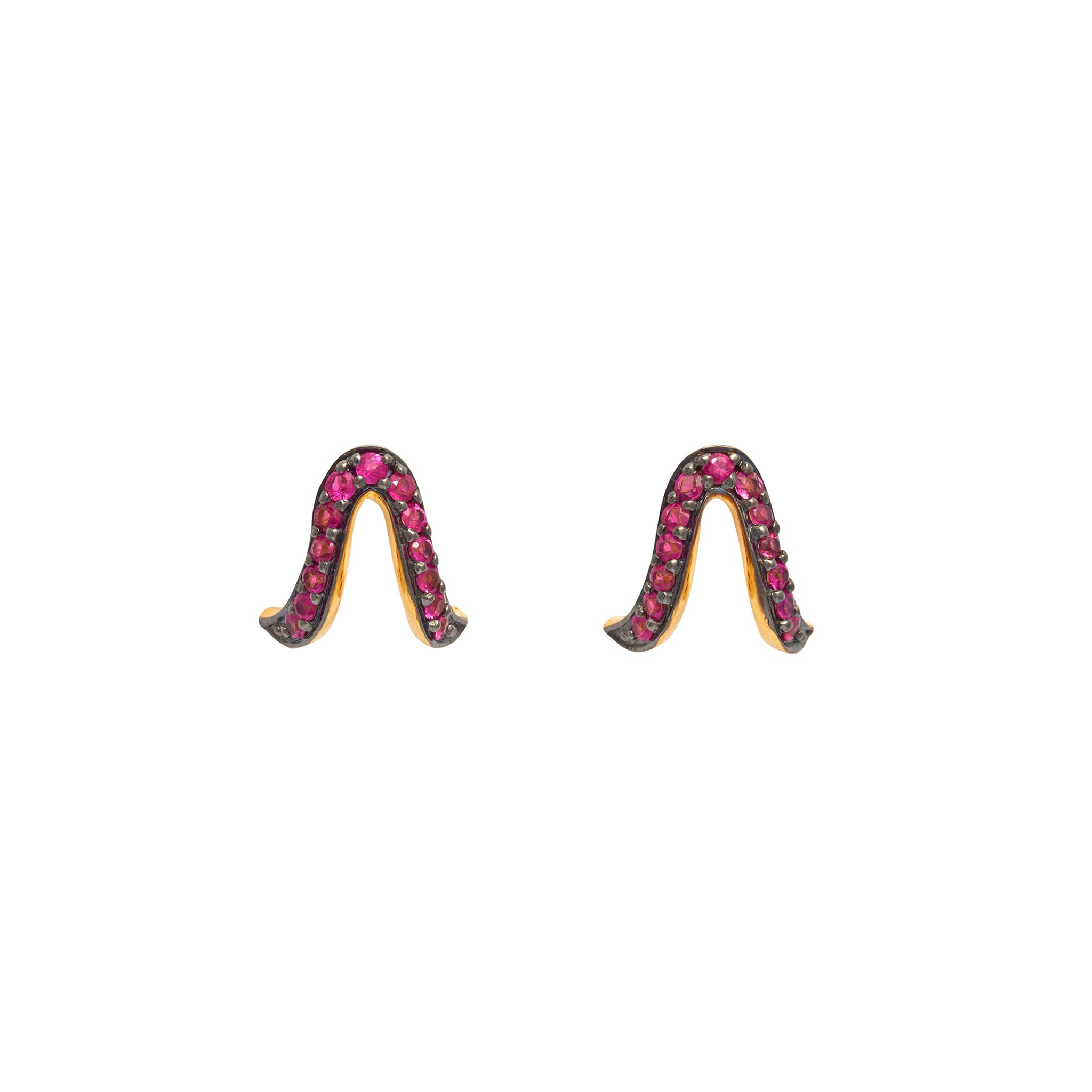 18ct gold studs with black rhodium setting for red rubys