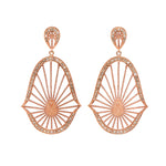 A pair of rose gold and grey diamond oriental statement earrings with a geometric design and drop style.