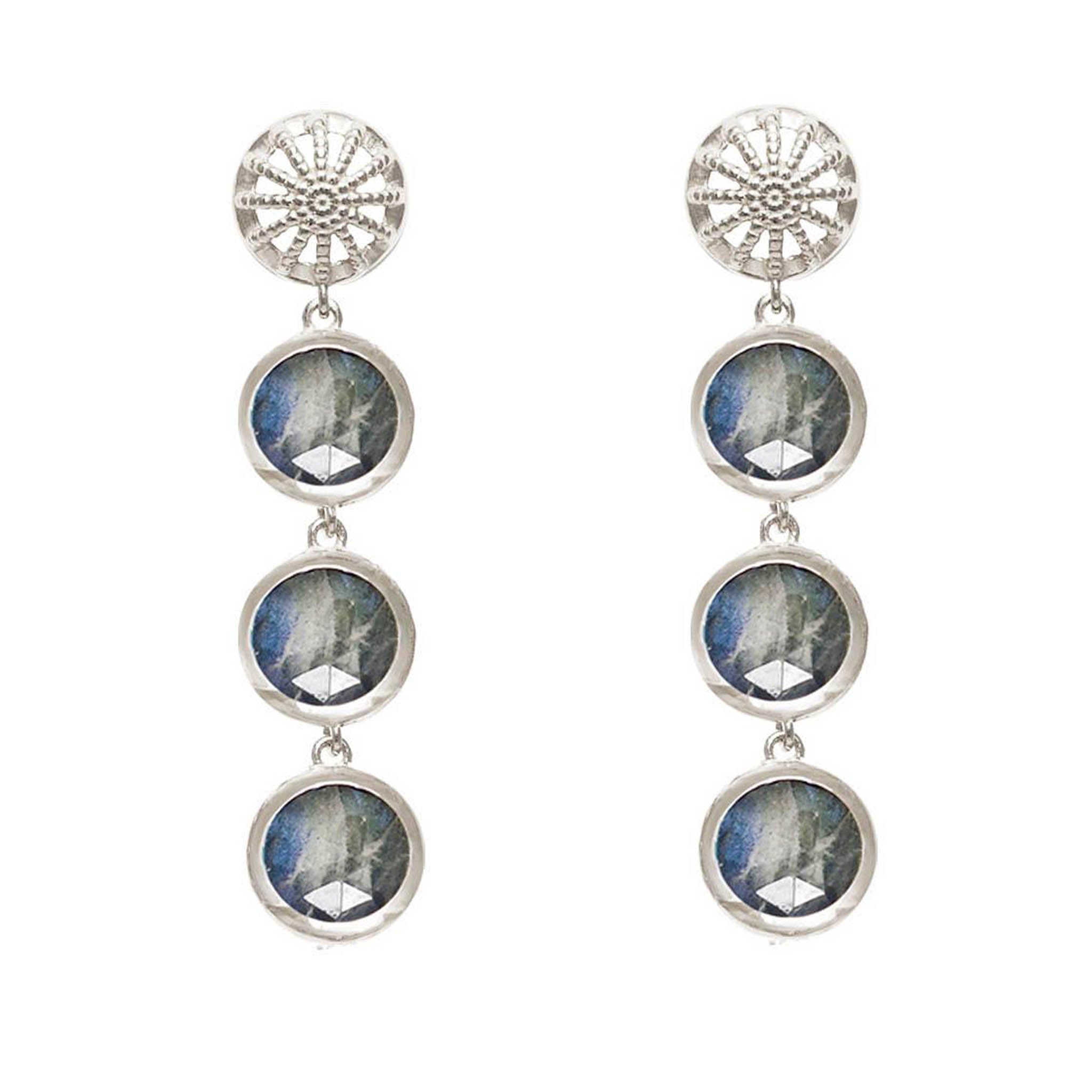 sterling silver pair of drop earrings with faceted labradorite gemstones