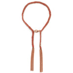 A 18ct rose gold plated vermeil on silver chain and red silk thread tassel bracelet with lobster lasp