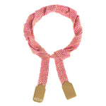 A 18ct gold vermeil and pink silk wrap bracelet with a double knot design,