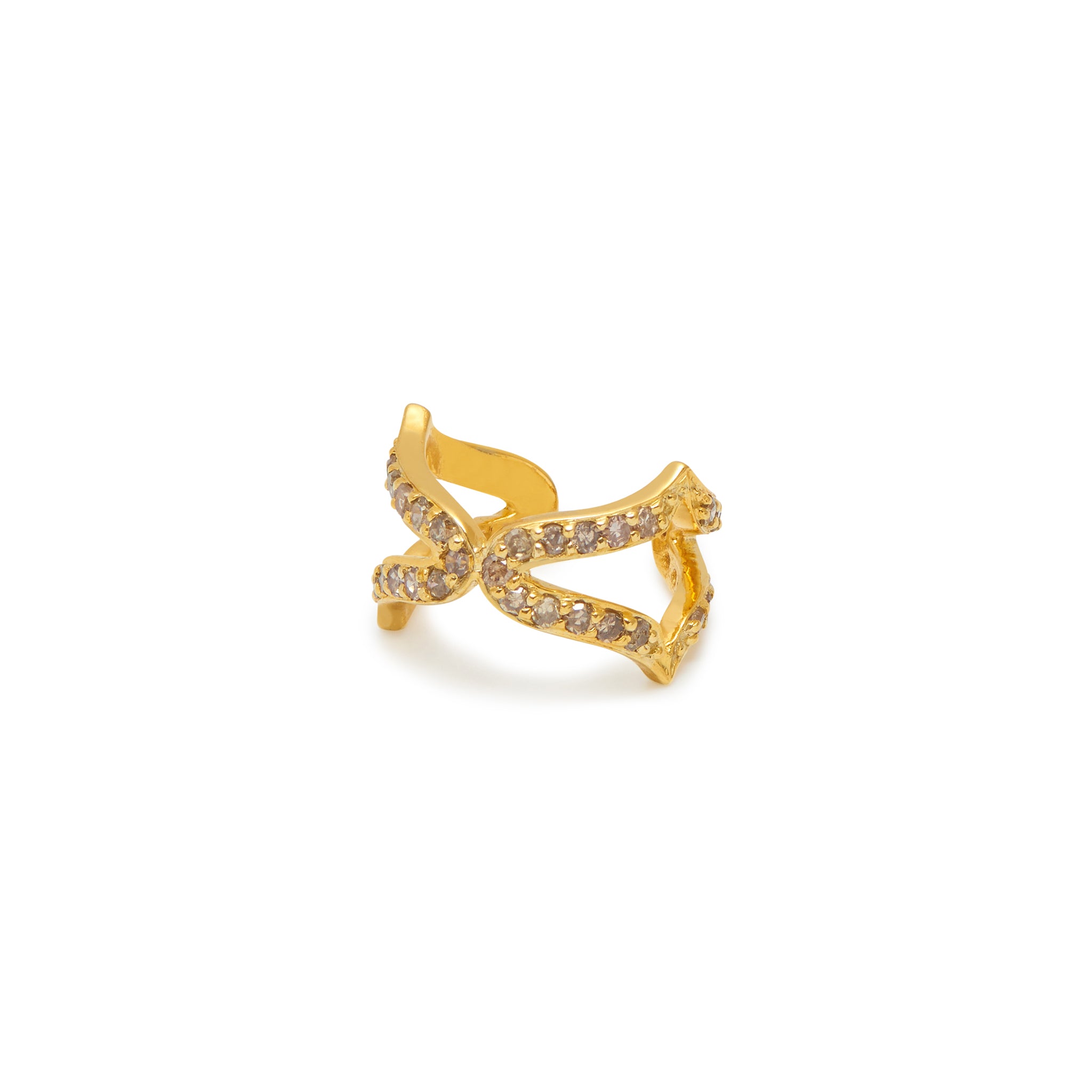 A gold vermeil oriental-inspired ear cuff with brown diamond accents.