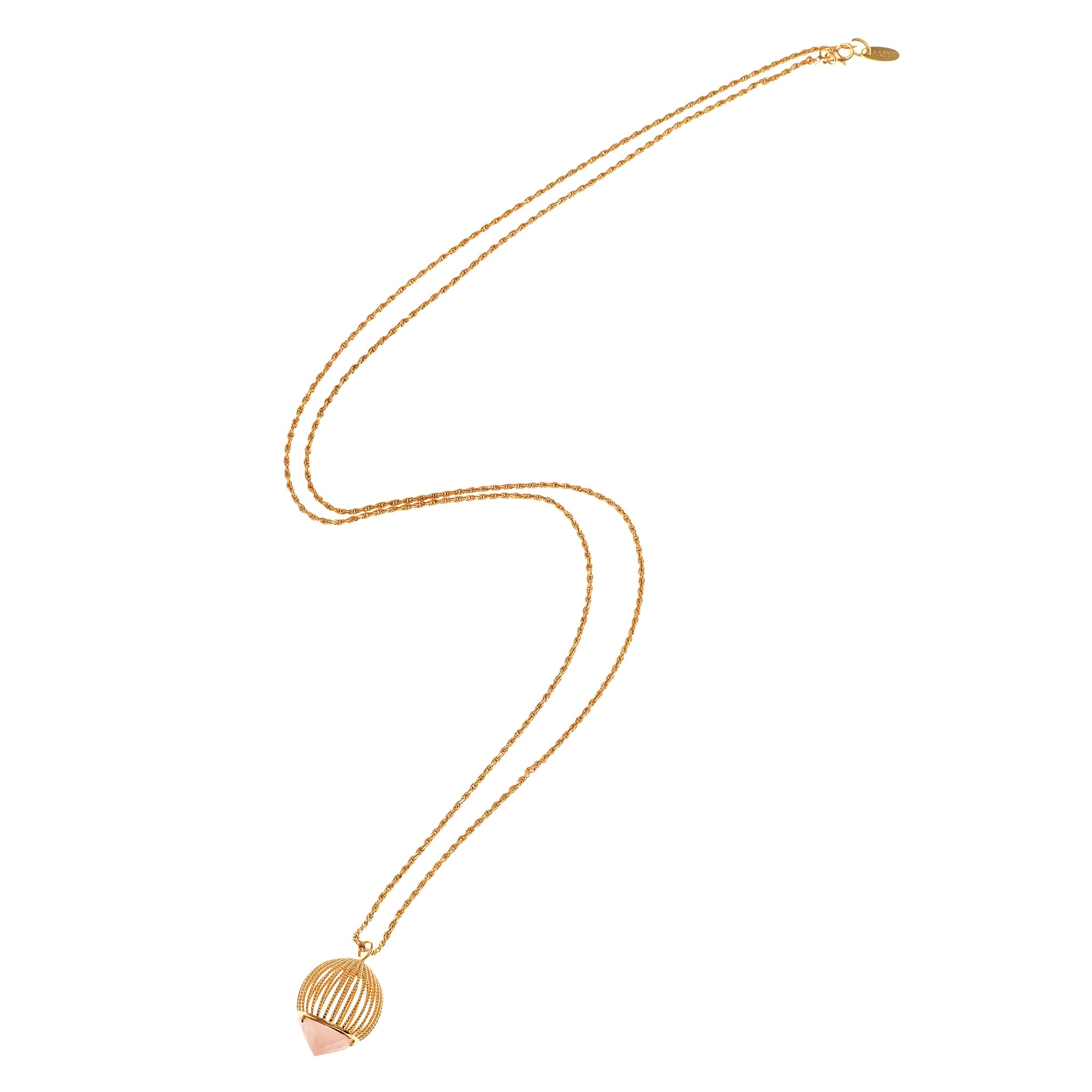 18ct gold plated vermeil long necklace with rose quartz pendant.