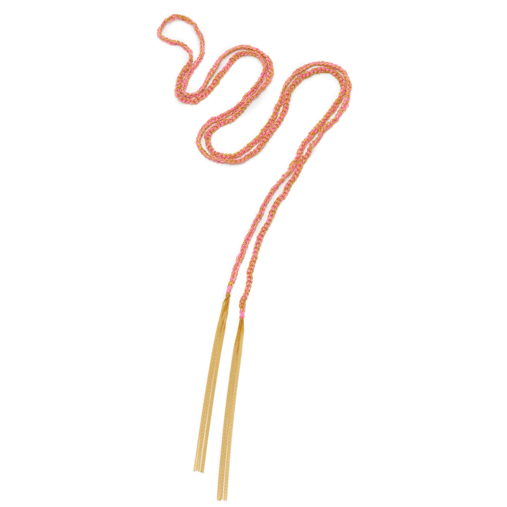 18ct gold plated vermeil chain with pink silk thread weaved tassel necklace