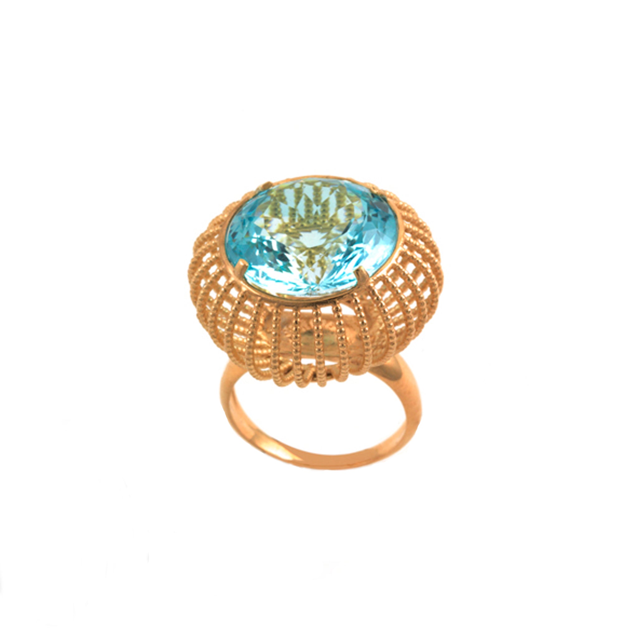 18ct rose gold plated ring with 22ct blue topaz