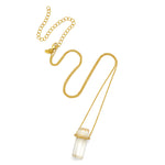18ct gold plated vermeil chain with natural white zircon and large natural rock crystal pendant.