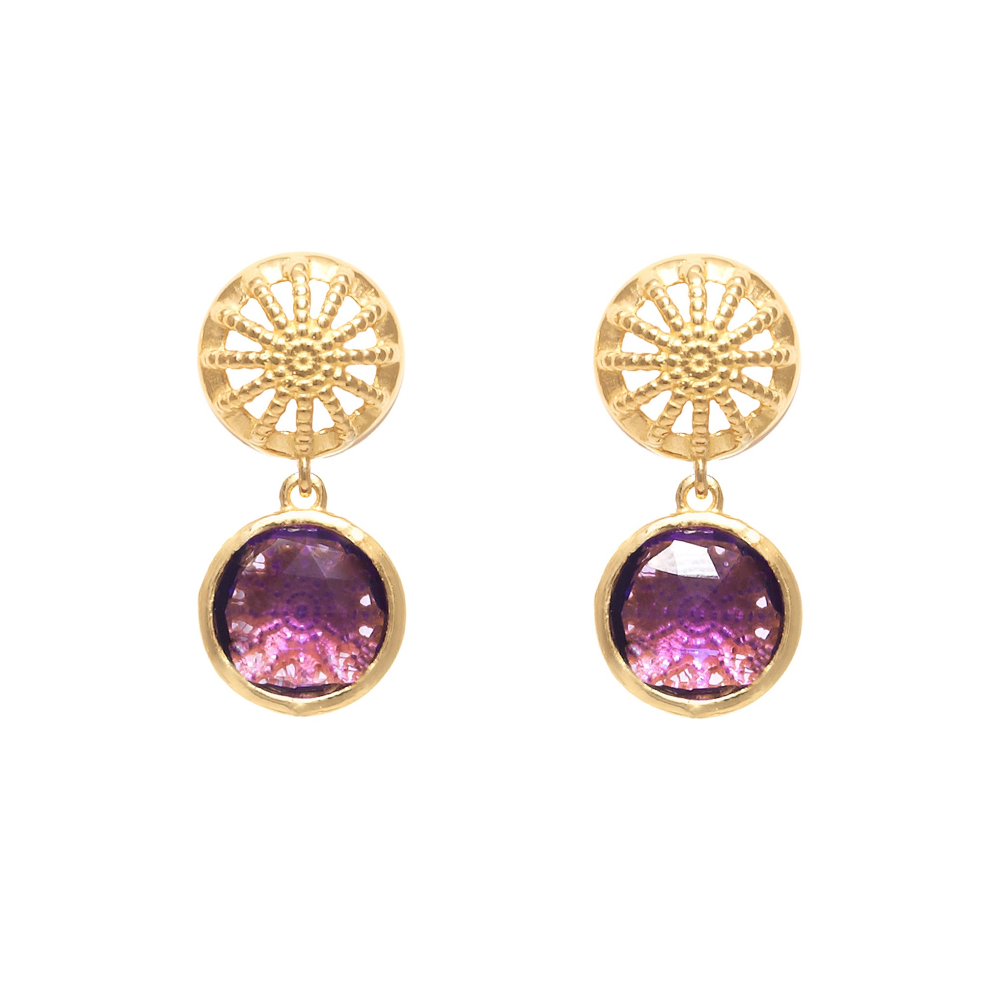 18ct gold plated vermeil drop earrings with amethyst
