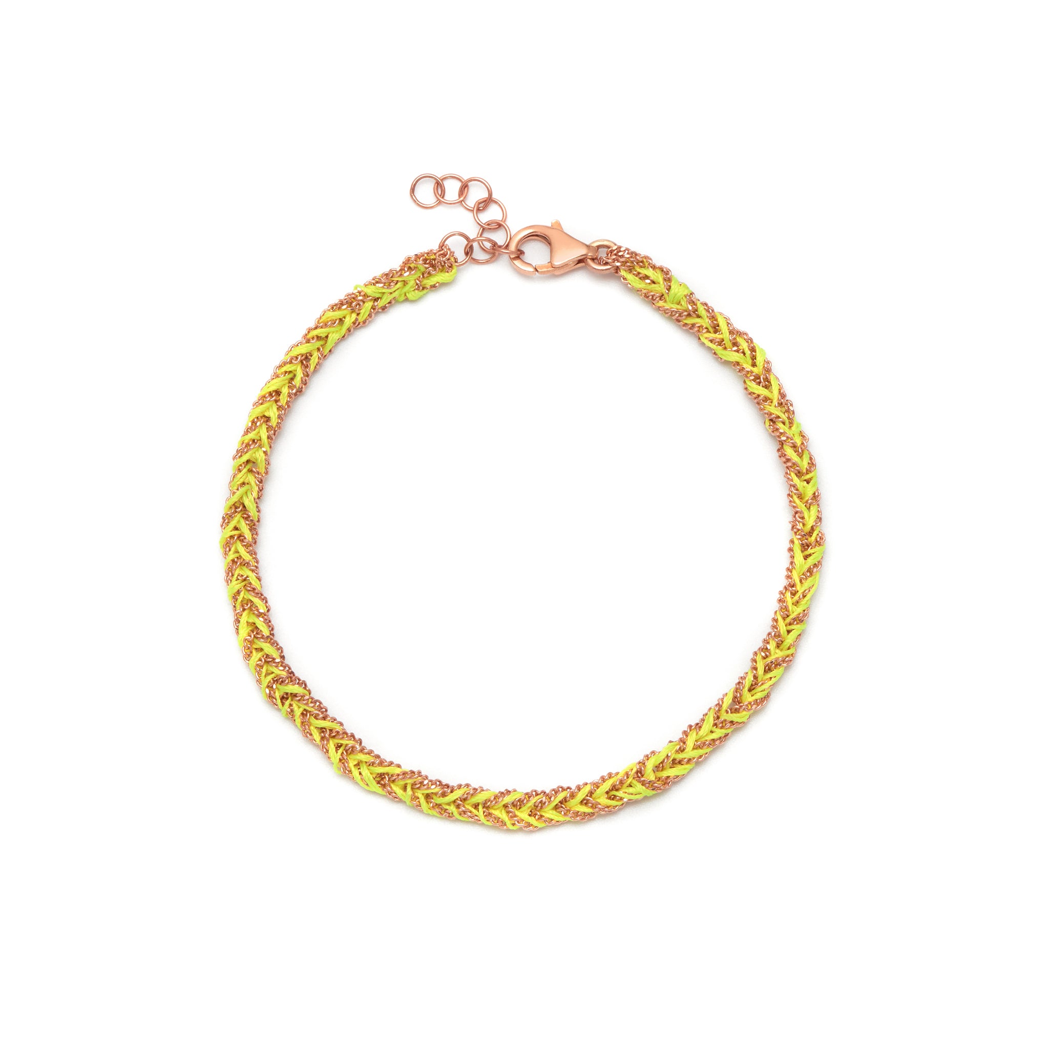 18ct rose gold plated silver with yellow silk weaved friendship bracelet.