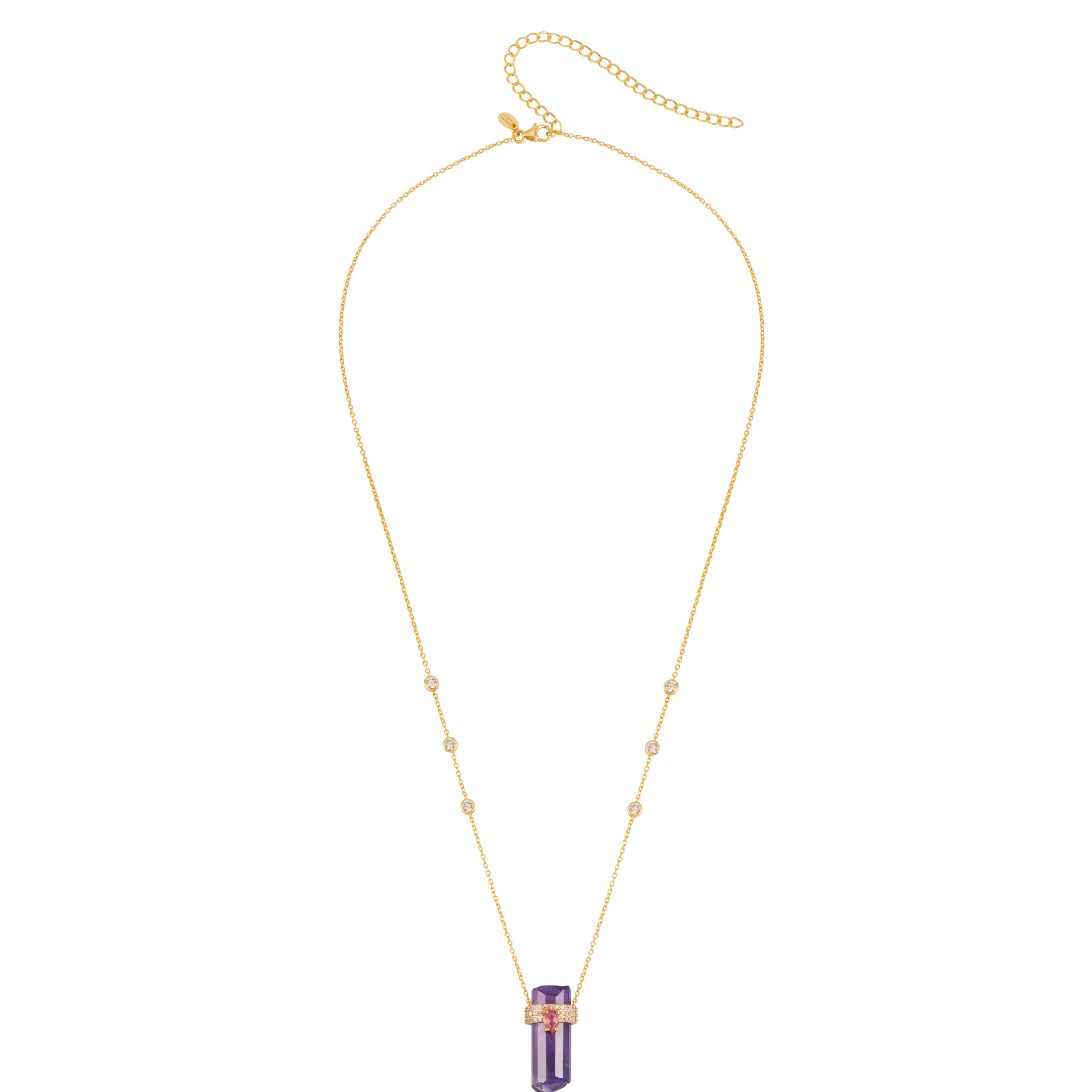 Necklace with Amethyst Crystal and Pink Topaz drop pendant