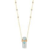 ASSYA Aquamarine Crystal Pendant necklace with blue topaz on white background. 
