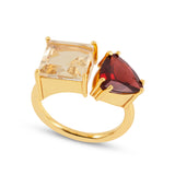 Lemon Quartz & Garnet Gold Gem Ring