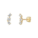 Solid 9ct Gold and Zircon Baguette Studs
