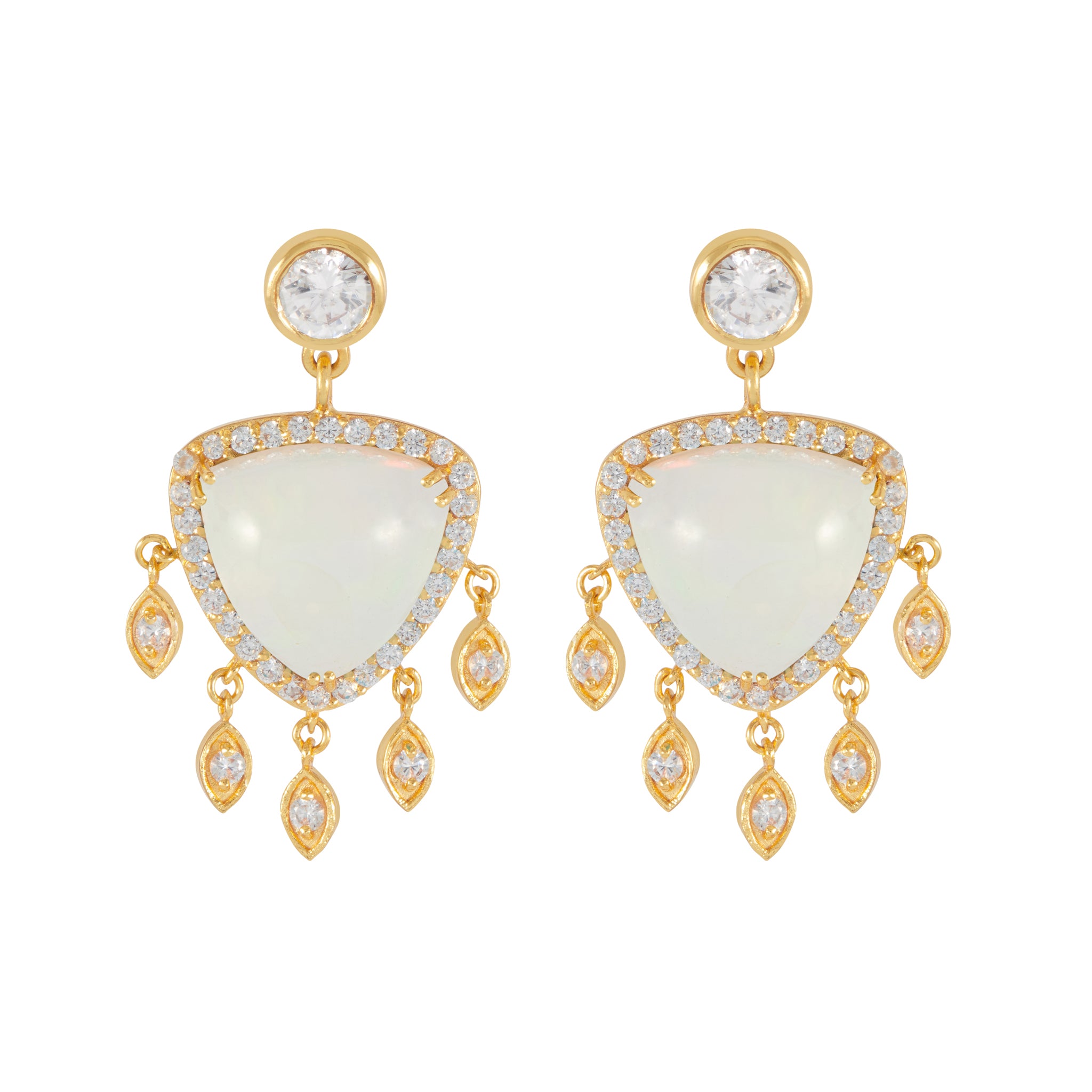 Gold Moonstone Triangle Earrings
