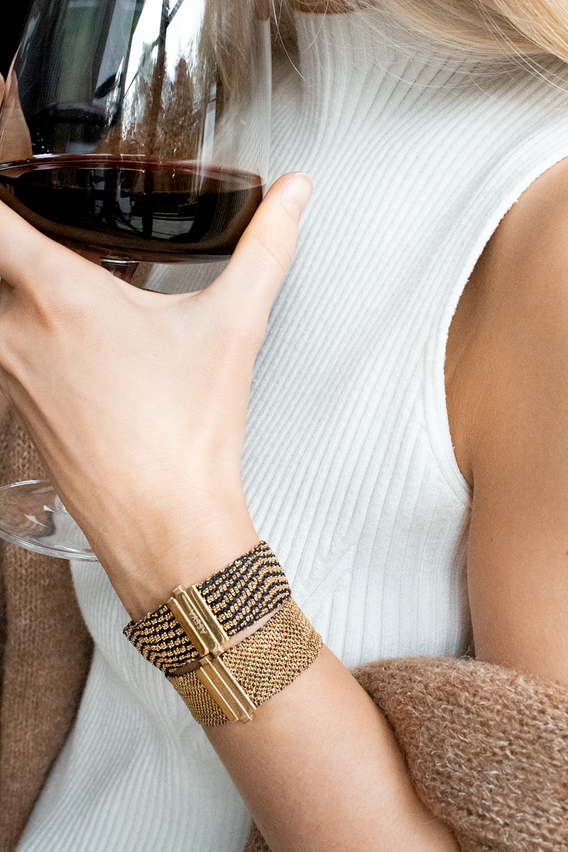 Gold & Black Silk Weaved Gatsby Bracelet