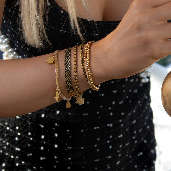 Gold & Black Silk Weaved Charm Bracelet