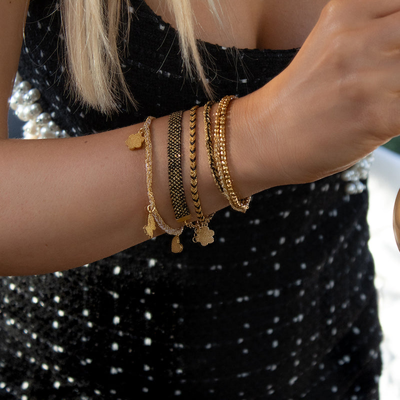 ASSYA Gold and Black Silk Woven Bracelets 