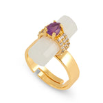 Crystal Moonstone ring with amethyst drop