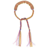 Ibiza Woven tie bracelet with tassels in purple & red silk