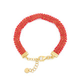 Gold & Red Silk Weaved Charm Bracelet