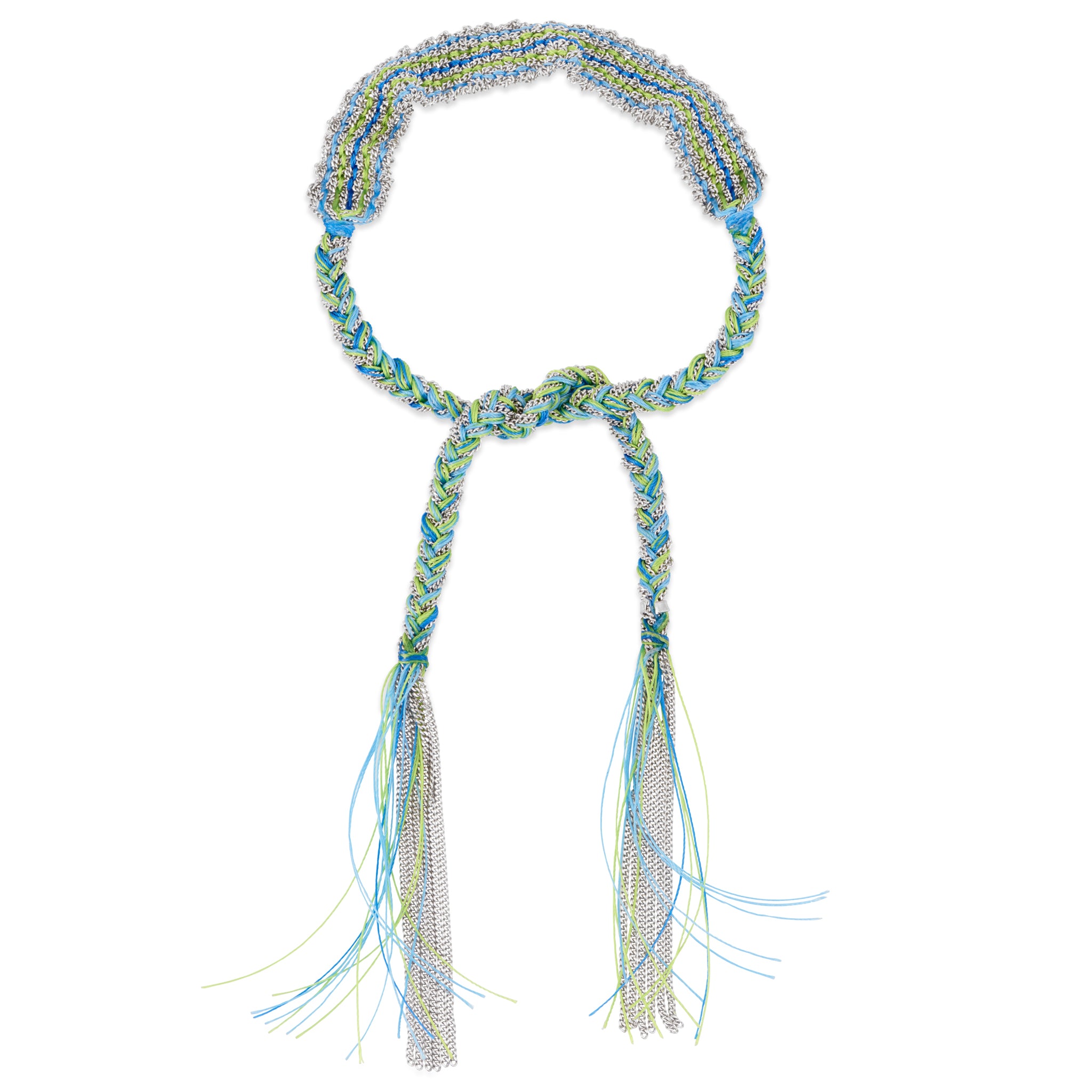 Silver Blue & Green woven tie friendship bracelet