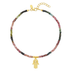 Tourmaline Hamsa Anklet