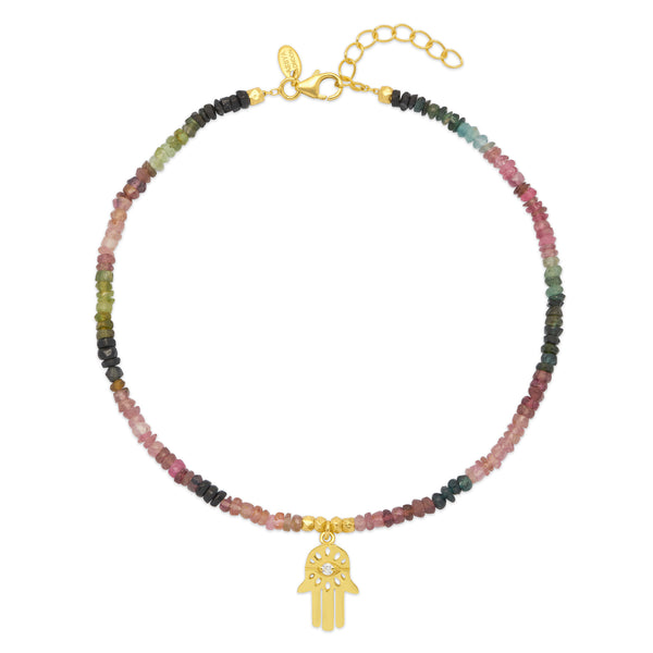 Tourmaline Hamsa Anklet