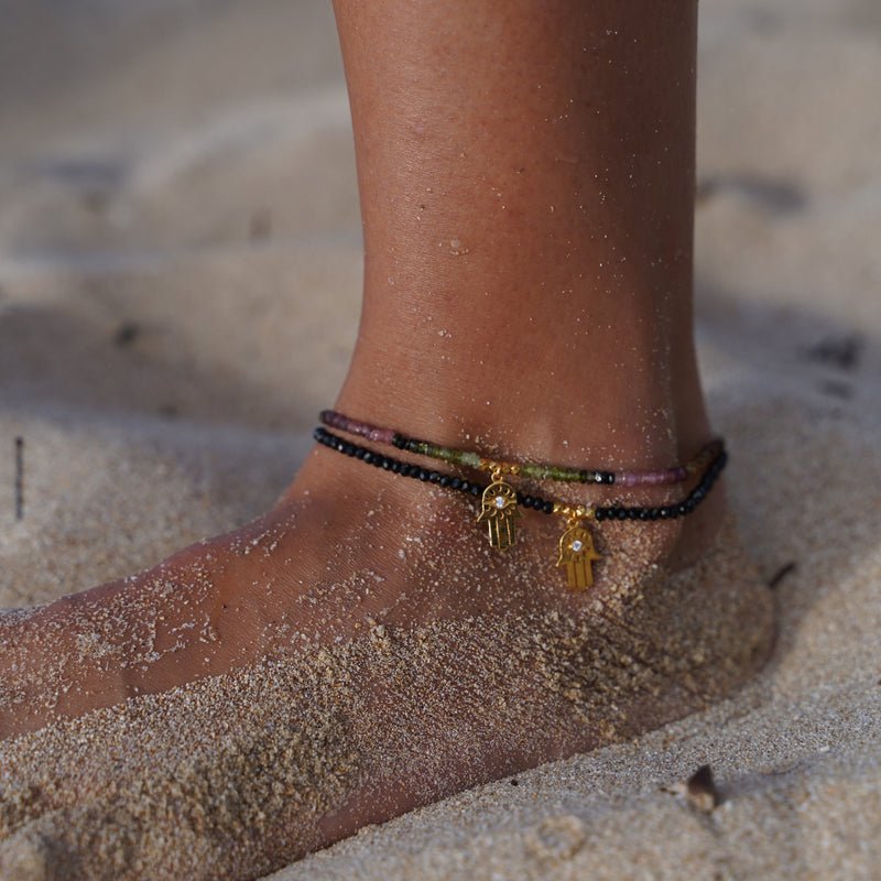 Tourmaline Hamsa Anklet