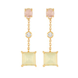 Rose Quartz & Lemon Quartz Gold Gem Drop Earrings
