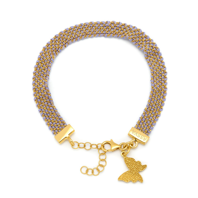Gold & Lilac Weaved Charm Bracelet