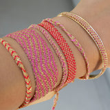 Gold & Red Silk Weaved Charm Bracelet