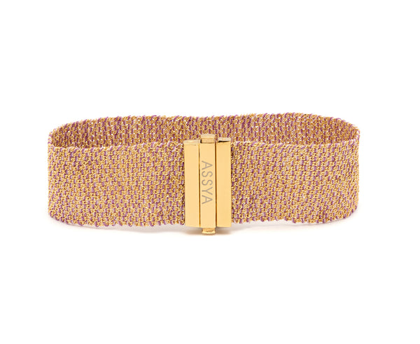 Gold & Lilac Silk 2cm Weaved Bracelet