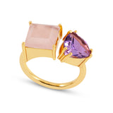 Rose Quartz & Amethyst Gold Gem Ring