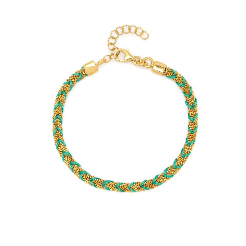 Gold & Green Silk Braided Kuna Bracelet