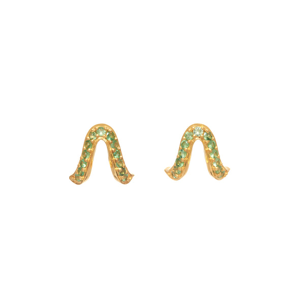Gold & Green Tsavorite Oriental Stud Earrings