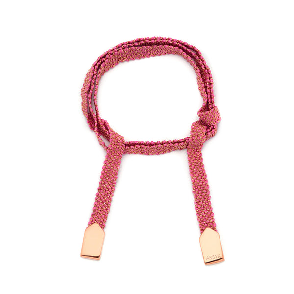 Rose Gold & Pink Silk Wrap Bracelet
