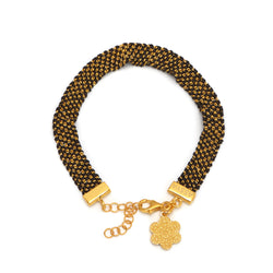 Gold and Black Silk Weaved Charm Bracelet