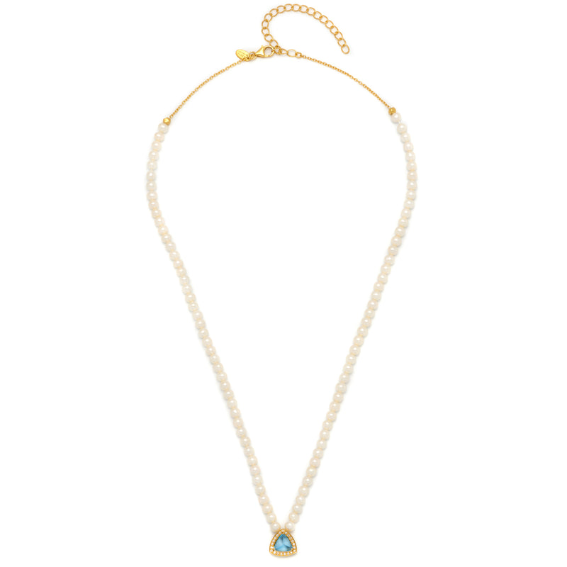 Pearl & Blue Topaz Pyramid Necklace