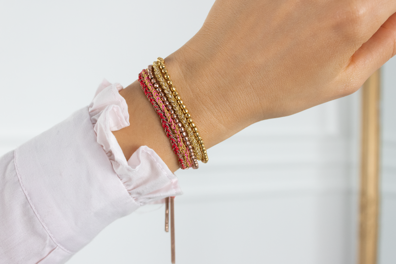 Gold & Pink Tassel Bracelet