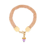 18ct gold plated vermeil with baby pink silk weave with gemstone charm bracelet